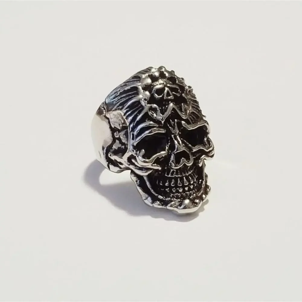 316L stainless steel silver skull ring‎ hypoallergenic tarnish resistant size 13